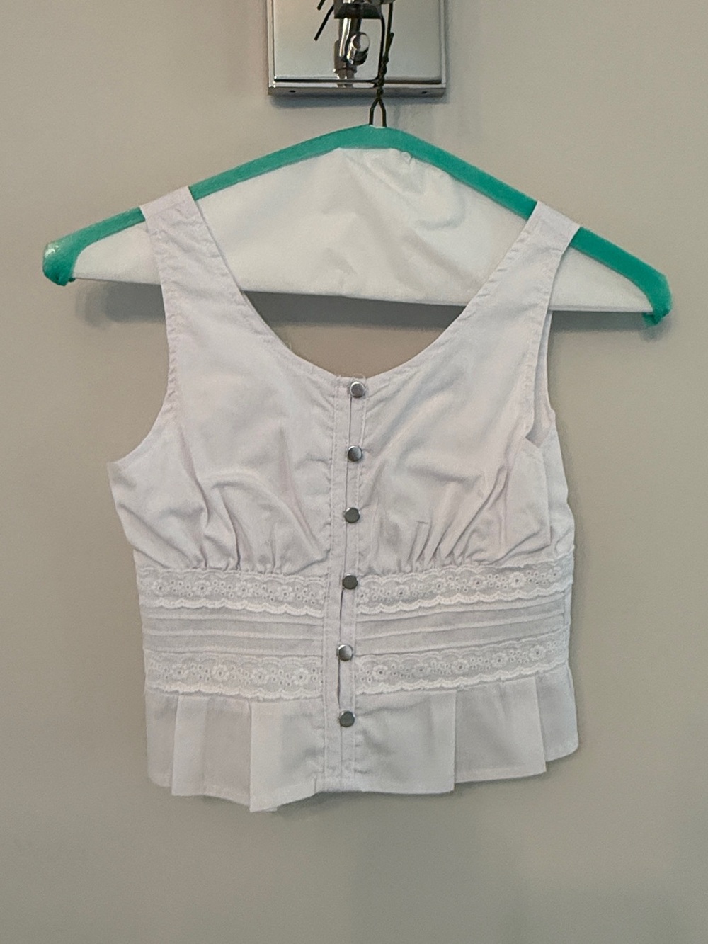 White Lace-Trim Button Front Tank Top for Kids